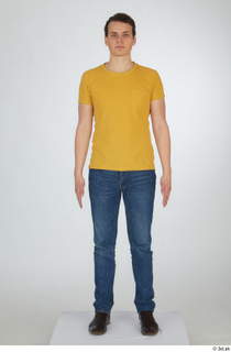  Brett blue jeans brown ankle shoes dressed standing whole body yellow t shirt 0001.jpg
